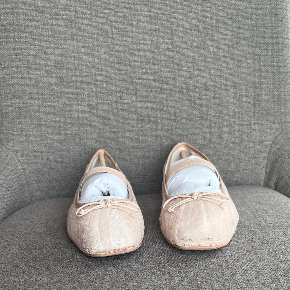 Dolce Vita Raeven Praline Tulle Neutral Nude Beige Mesh Square Toe Ballet Flats - Picture 5 of 16